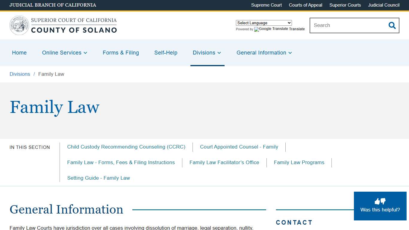 Family Law Superior Court of California County of Solano