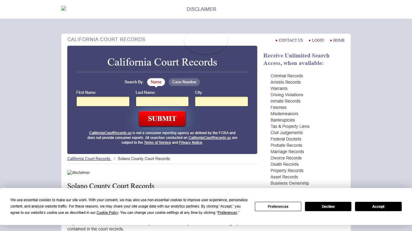 Solano County Court Records CaliforniaCourtRecords.us