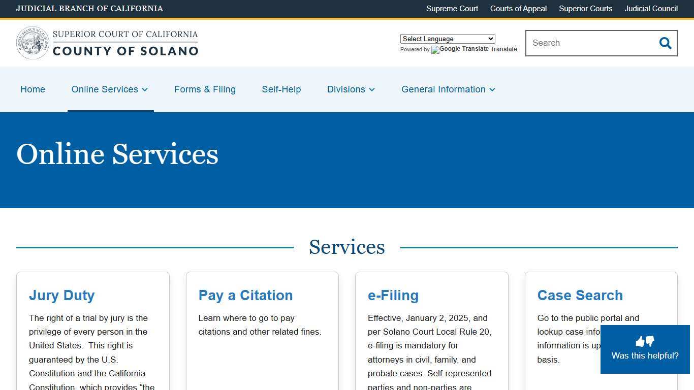Online Services Superior Court of California County of Solano
