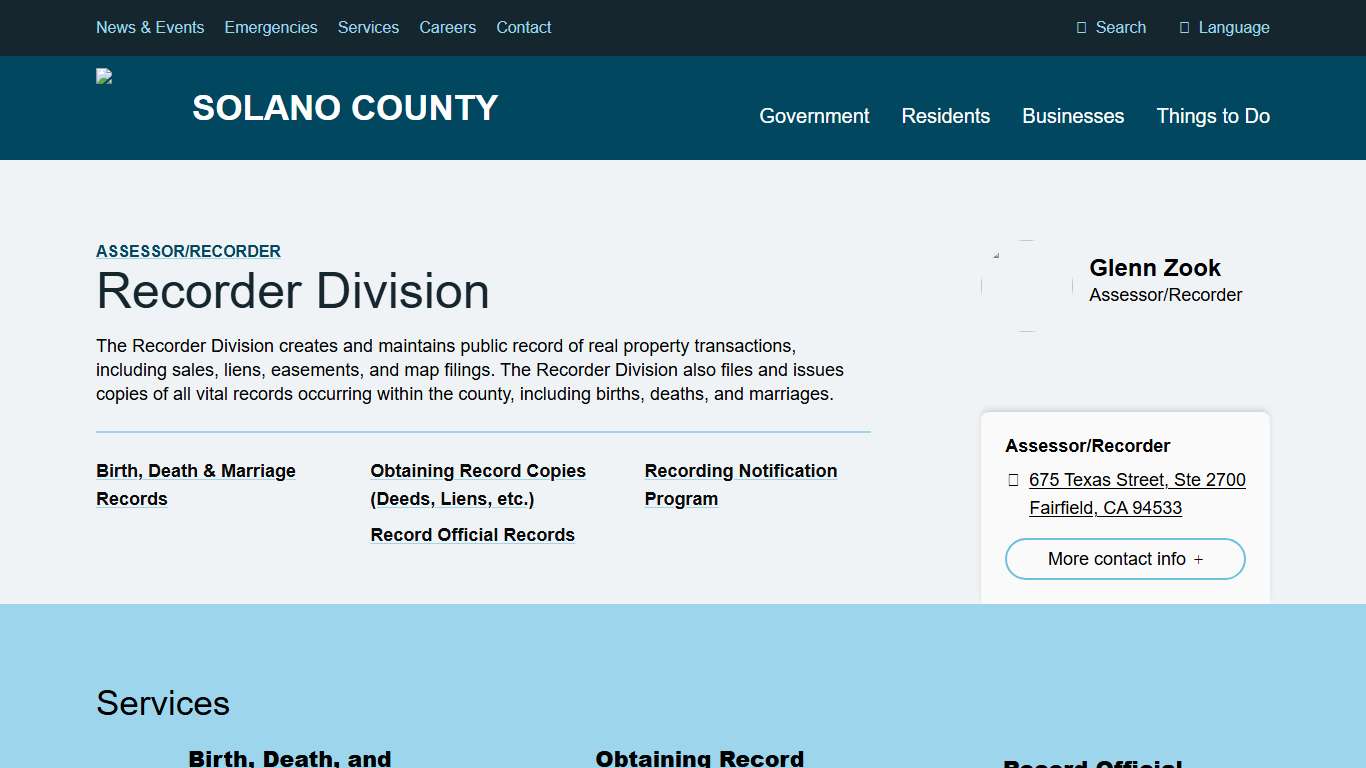 Recorder Division Solano County, California