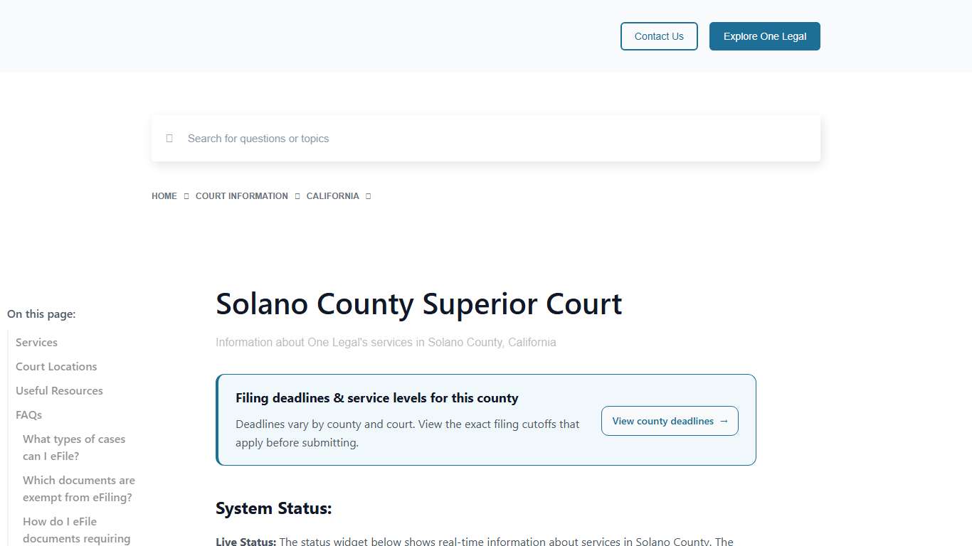Solano County Superior Court - One Legal